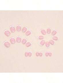 24pcs Short Shiny Coffin Nails Pink White French Fake Nails Reusable For Women. Press On Nails - Hồng - Xem 7