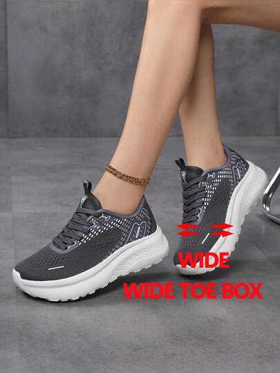 Women's Wide-Toe Breathable Black Running Shoes,Women's Wide-Toe Casual Sneakers, Lightweight, Anti-Slip Thick-Soled Sneakers, Fragmented Sole Design, Wide-Width Fashionable And Comfortable Sneakers, Wide-Toe Thick-Soled Chunky Sneakers (Wide Head Chunky Sneakers)