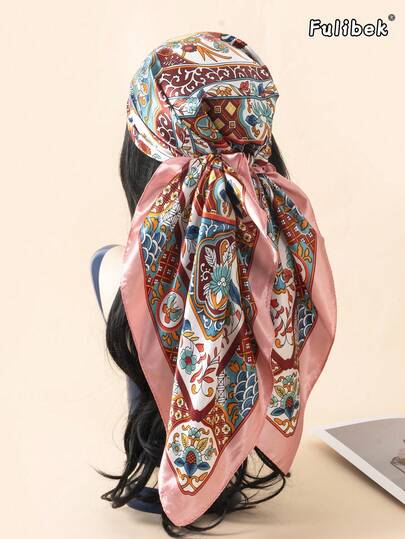 1条90厘米印花围巾/头巾，女士时尚配饰，适合海滩、度假和日常生活，为您的装扮增添亮点。