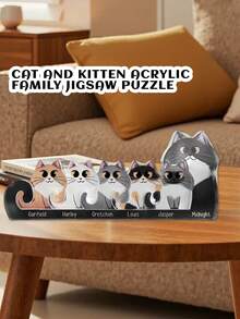 Spersonalizowana akrylowa układanka rodzinna z rysunkowymi kotami, z niestandardowymi imionami członków rodziny, a także dekoracjami do domu i prezentami dla rodziny. - Wielokolorowe - Zobacz 5