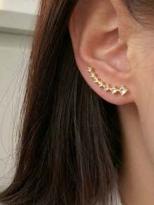 2pcs Rhinestone Decor Earrings - Yellow Gold - View 2