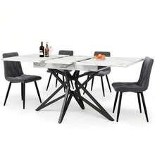 Extendable Dining Table 120 (160) X 80 Cm, Extendable Kitchen Table, Breakfast Table, Star-Shaped Table Legs, Black Iron Legs, Walnut/Marble Imitation Tabletop - White - View 1