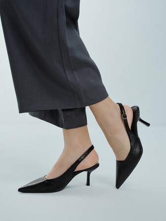 秋冬女士黑色高跟凉鞋，玛丽珍鞋，猫跟正式礼服鞋，无后跟套脚鞋，优雅派对鞋