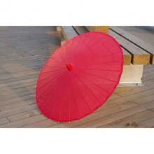 Plain Bamboo Cloth Parasol Umbrella Great For Wedding Party Favor (Red),Red - Đỏ - Xem 3