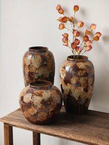 1 pieza Jarrón cerámico de estilo artístico de pintura al óleo retro chino, jarrón de flores de alta gama hecho a mano, maceta cerámica para flores artificiales e hidropónicas para decoración de sala de estar, jarrón cerámico vintage y antiguo, jarrón decorativo para arreglos florales en el hogar/cafetería, estilo rústico y de granja, a prueba de fugas, multiusos - Multicolor - Ver 5