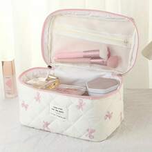 Stylish 3-Piece Quilted Cotton Floral Makeup Bag Set - Women's Lightweight Non-Waterproof Toiletry Storage Bag - 粉色 - 查看 6
