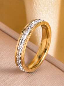 4pcs Stainless Steel Clover Bangle & Ring Set, Gold-Tone With Shiny Rhinestones, Suitable For Women's Daily, Party, Outdoor, Dating, Music Festival, Great Gift For Girlfriend, Mom, Sister, Wife - 4-piece Four-leaf Clover Set - View 9