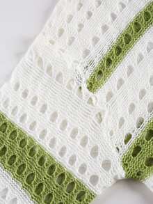 Women's Loose Sheer Striped Hollow Out Cover Up, Round Neck 3/4 Sleeve Pullover Top, Spring - Multicolor - View 10