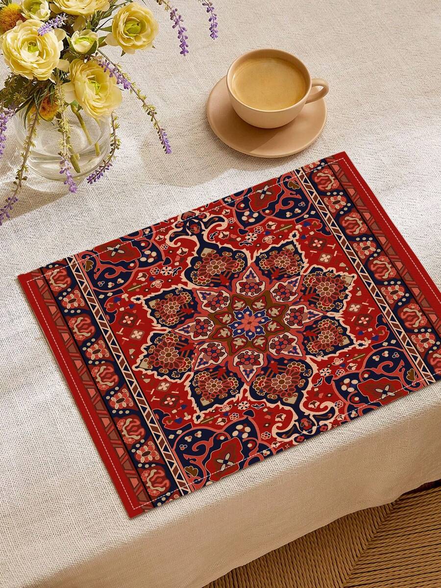 1/2/4/6/8件装数码印花餐垫，波西米亚几何图案印花餐垫，适用于餐桌装饰，适合日常使用、节日、派对、生日、婚礼、晚宴、厨房和餐厅。