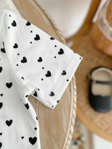 1pc Girls Cute Heart Print Short Sleeve T-Shirt, Versatile, Spring/Summer New Arrival - White - View 4
