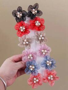 Bộ 10 kẹp tóc cho bé gái, đính ngọc trai và đá pha lê hình hoa, chất liệu vải chiffon, màu ngẫu nhiên, thiết kế hoa 3D hai lớp, nhẹ nhàng cho tóc, kẹp tóc đa năng dùng hàng ngày, phụ kiện tóc cho mùa tựu trường. - Nhiều màu - Xem 4