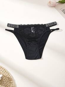 3pcs Women's Sexy Lace Patchwork LOVE Letter Mature Thong Panties - Multicolor - View 6