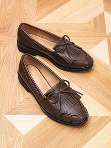 Women's Loafers, Round Toe Tassel Flat Shoes, Outdoor Retro Women's Shoes, Casual College Style Shoes - Bronze - View 6