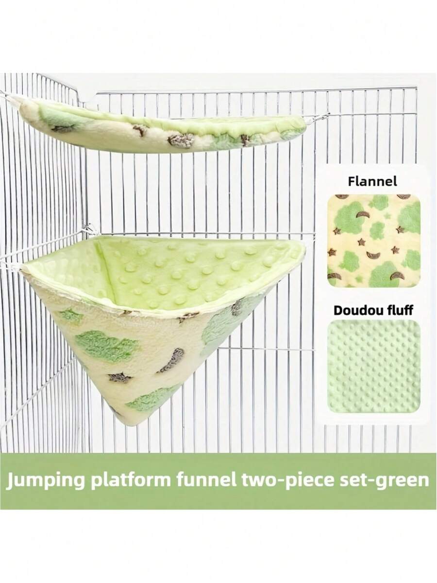 1 Set 2-In-1 Reversible Candy Slide Hammock - Plush Trim For Summer, Flannel Trim For Winter, Includes Triangle Bed And Jumping Platform - Suitable For Squirrel, Parrot, Hamster Cage Accessories