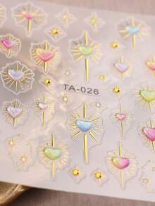 2pcs Valentine's Day Heart Chain Nail Art Embossed Nail Art Stickers - Heart, Chain, Bow, Lips, Necklace Design, 5D Embossed Finish, Easy To Apply Nail Decoration, DIY, Gift, Party, Y2K, Glitter Sticker Nails Nail Supplies - Multicolor - View 3