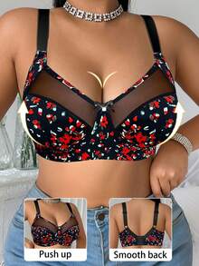 Plus Size Women Mesh Patchwork Sexy Comfortable Minimalist Racerback Bra - Black - View 5
