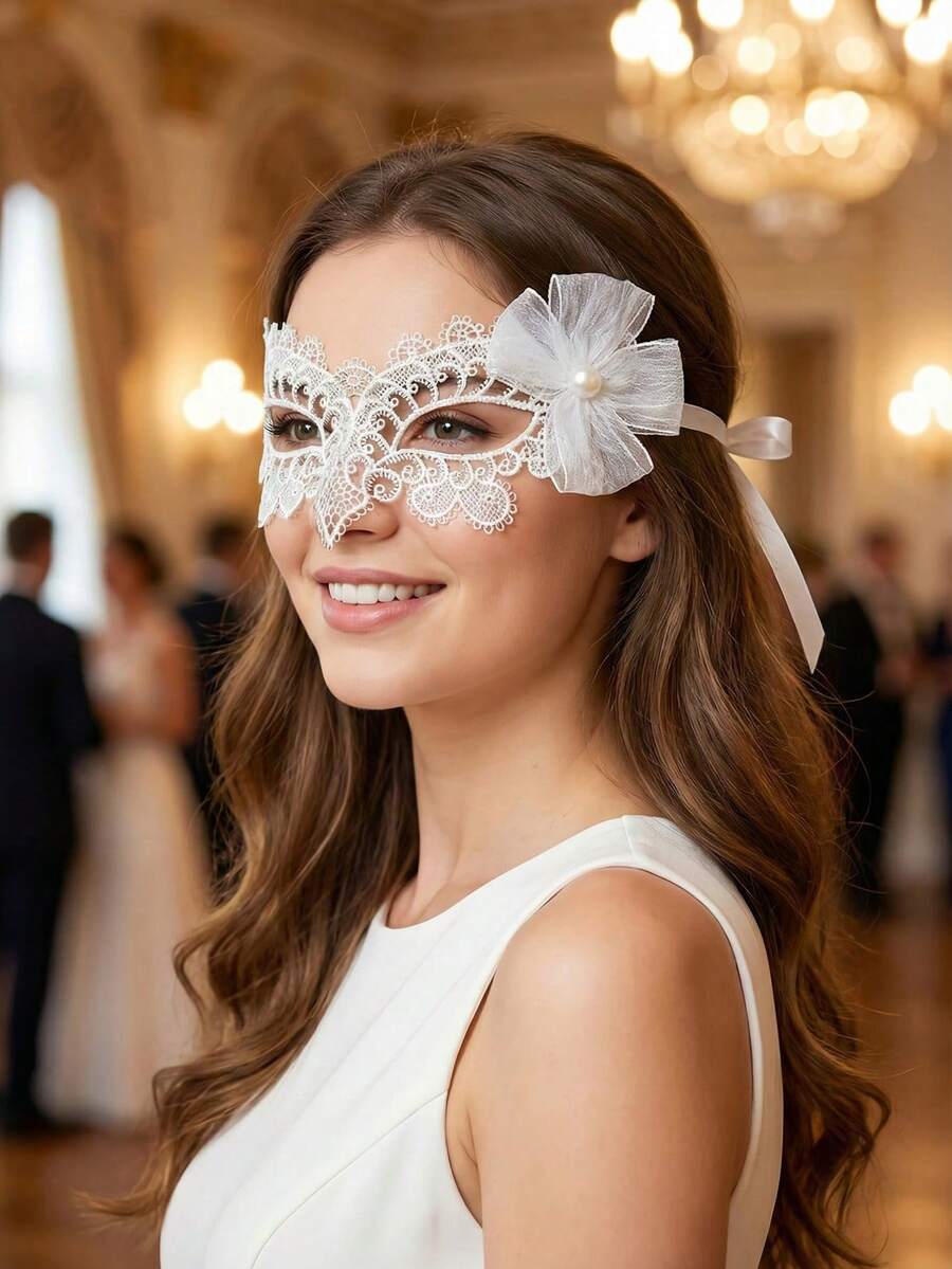 1pc Women's Solid Color Lace Masquerade Party Sexy Vintage Half Face Mask, Floral Pattern Eye Mask, Suitable For All Seasons, Valentine's Day Costume - Multicolor - View 1