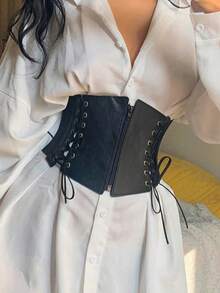 1pc Women's Renaissance Accessory Dark Punk Style Drawstring Adjustable Corset Belt, Suitable For Halloween Night Or Daily Wear - Black - View 4