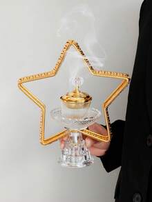 1pc Stylish Pentagram Middle Eastern Ramadan Incense Burner, Luxury Arabian Crystal Glass Aromatherapy Diffuser, Middle Eastern Gold Star Shaped Incense Holder, Indoor Craft Incense Burner, Middle Eastern Ramadan Home Decor Candle Holder - Multicolor - View 7