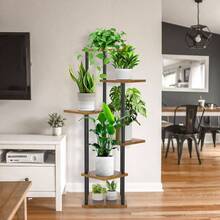 6 Tier Wood Tall Plant Stand Metal Rack Indoor, Multiple Flower Pot Holder Shelves Corner Rack, Planter Shelf Display Rack Storage Organizer Patio Living Room Balcony GardenWhite Oak - 6 Tingkat, Hitam - View 9
