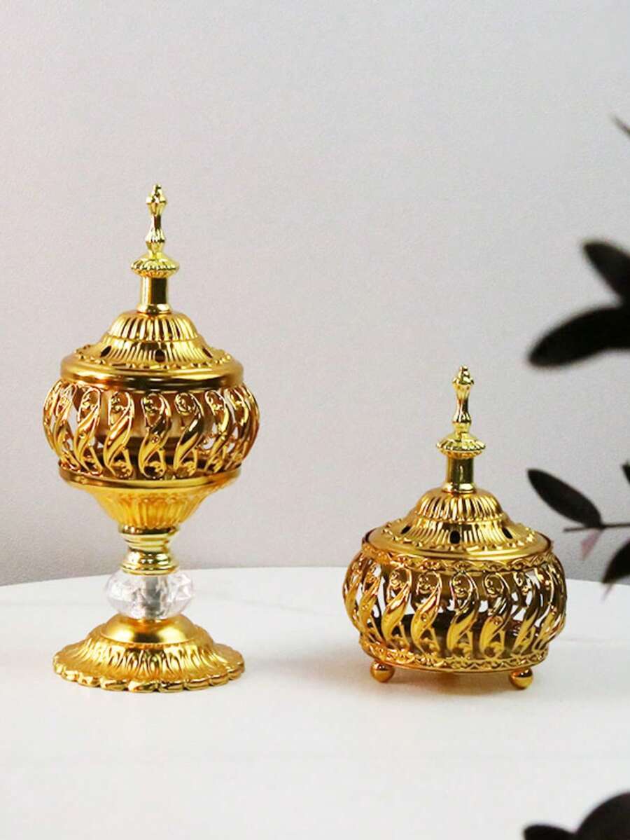 1/2pcs Gold Incense Burner, Minimalist Luxury Metal Furniture Incense Holder, Incense Burner Decor Suitable For Office Desk, Yoga, Spa, Home Decoration, Handmade - Gold - View 1