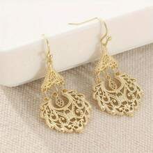 1 Pair Vintage Hollow Carved Golden Earrings, Palace Style Jewelry, Exquisite And Noble Women's Jewelry - Gold - View 5