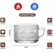 8-Piece Set Vintage Glass Tumblers, 2 Styles Available, Perfect Gifts For Women, 16oz Clear Embossed Cups With Bamboo Lids And Spoons, Ideal For Overnight Oats, Cute Coffee Bar Accessories, Iced Coffee Glasses - 透明 - 查看 8