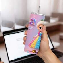Frozen  20oz Stainless Steel Tumbler With Straw & Lid -  & Olaf Design (No Olaf),   Cup, 's Ice Magic Theme, Pink & Blue Sparkling Frozen Drinkware For, Christmas Gift,, Travel - 1pc - 查看 3