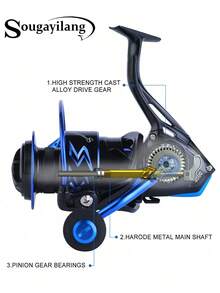 SOUGAYILANG 1 PC 2000-4000 Series Metal Spinning Reel | Alloy Gears & Streamlined Spindle - Smooth Rotation & Casting, Simple And Easy To Use For Freshwater/Saltwater Fishing (Bass, Pike, Catfish) - Blue - View 6