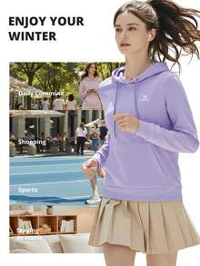 CAMEL CROWN sweat-shirt à capuche casual unicolore pour femmes, Top à manches longues chaud pour le sport, l'hiver - violet givré - Voir 2