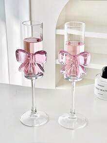 1pc Elegant Bowknot Pink Wine Glass, Creative High-End Stemware, Suitable For Parties, Restaurants, Bars, Cafes, Dessert Shops, Weddings, Bridal Shower Gifts