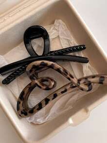 2个/1个女士豹纹鲨鱼心形发夹，优雅简约韩版发饰，百搭日常、休闲、派对、海滩、度假、发型设计、洗头、化妆、时尚穿搭，适合秋冬春夏四季佩戴，优雅发爪夹 - 彩色 - 查看 1