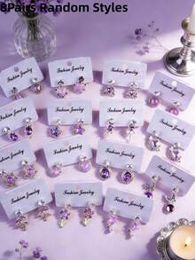 5对/套 精致可爱时尚水钻耳环 男女童款 蝴蝶心形雪花水滴随机款式 节日派对生日礼物 日常佩戴饰品 - 5對水鑽兒童耳釘 - 查看 13