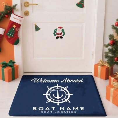 Felpudos personalizados, alfombrillas de piso personalizadas para el fregadero de la cocina, la entrada, el baño, Bienvenido a bordo Diseño de ancla con nombre de barco, decoración del hogar personalizada, regalo perfecto de inauguración de la casa