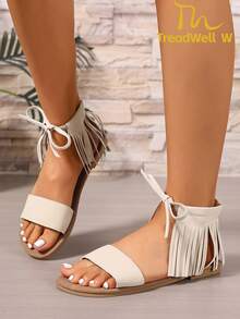 女士时尚度假风平底凉鞋，适合旅行、聚会、海滩，绿色女士平底拖鞋，米色女士平底凉鞋 - 米色 - 查看 10