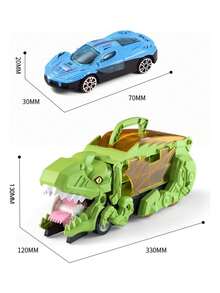 Transportador de dinosaurios plegable con pista de carreras, incluye 8 mini coches, juguete divertido para niños - Verde - Ver 3
