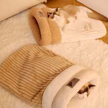 Winter Warming Cat Sleeping Bag,Soft Plush Sleeping Bag For Indoor Cats,Cozy Pet Nest For Cats And Dogs, Portable Calming Pet Nests,Cat Cave Bed Self Warming Bed, Pet Hideway (A-Brown,Large) - 彩色 - 查看 6