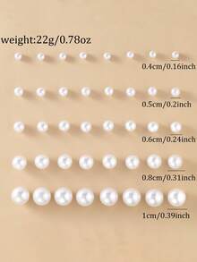 20pcs/Set Faux Pearl Elegant Earrings, Delicate Earring Studs For Women, Suitable For Vacation, Beach, Festivals - White - View 5