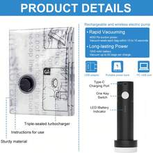 Travel Vacuum Bags With Portable Electric Pump, 12 Combo (3XL/3L/3M/3S) Compression Packing Seal Cubes For Clothing Suitcase Luggage Organizer, Space Saver Clothes Storage Bags - 黑與白 - 查看 2