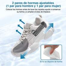 WEWI 2 Bolsa de Lavandería para ZapatosBolsa de Lavado de Zapatos para Lavadora Bolsa de Lavado Bolsa para Zapatos Limpieza integral de 360° Con 4 Horma para Zapatos Ajustable y Kit de Limpieza para Tenis - gris - Ver 6
