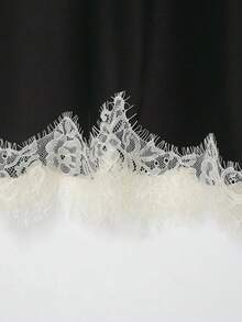 DEEKA 夏季新款女士时尚性感撞色蕾丝缎面吊带背心 - 黑色 - 查看 9