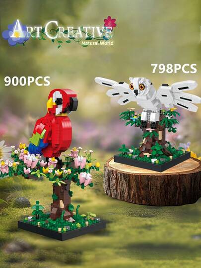 798 buc. Bufniță/900 buc. Papagal. Blocuri de construcție. Jucărie puzzle 3D. Blocuri de construcție cu animale creative. Artizanat DIY. Pentru decor acasă, birou, ziua de naștere, Crăciun, cadou de Anul Nou.