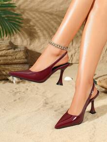 Giày sandal cao gót mũi nhọn tối giản dành cho nữ, kiểu dáng thoải mái, chống trơn trượt, thoáng khí với quai hậu co giãn. - Màu Đỏ Sâu - Xem 1