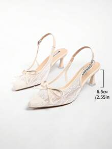 Nuovi tacchi alti a spillo da donna, sandali estivi traspiranti in pizzo e rete con punta chiusa, stile francese versatile - Beige - Visualizzare 7