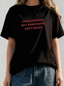 Undiagnosed But Something Ain't Right Shirt Y2k Baby Tee Funny Quote Shirt Mental Health Tee Sarcastic Women's BabyTee Ironic Gift For Her - 黑色1 - 查看 2