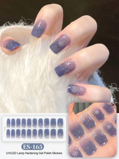 Emi Cured Gel Nail Stickers, Transparent Base Gel, 20pcs/Pack, Requires UV Lamp, Salon Quality, Long-Lasting, ES20 Cross-Border Wholesale, Same As Red Book Nail Stickers Nails Nail Supplies