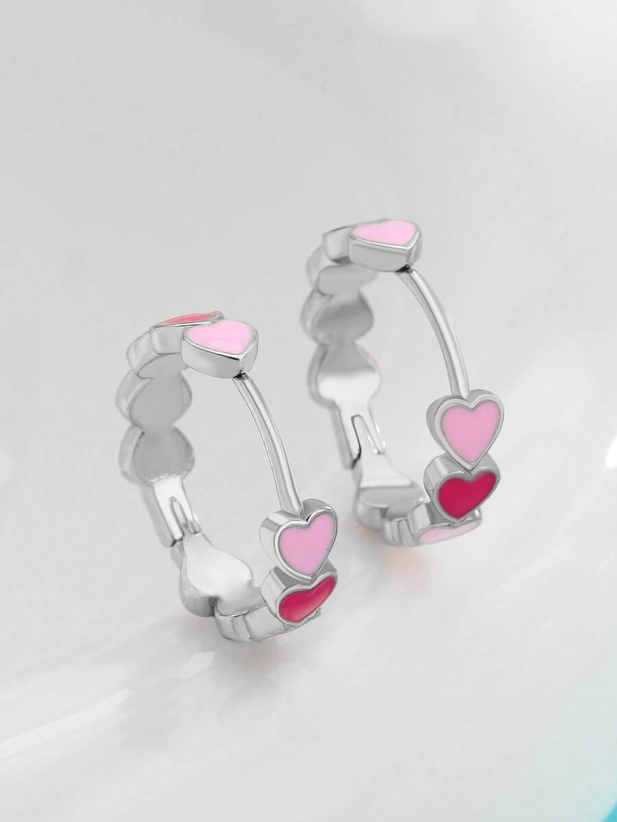 1 Pair Heart Pattern Splice Hoop Earrings, Fashionable For Women, Suitable For Daily Casual, Valentine's Day, Vacation, Festivals, Women's Gift, Women's Jewelry, Best Friend Gift - Multicolor - View 1