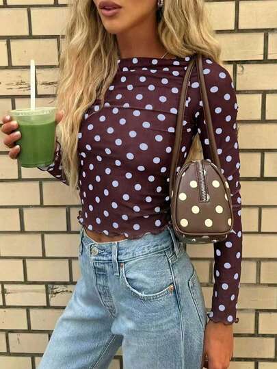 New Arrival Semi-Transparent Fashionable Elegant Polka Dot Knit Sweater Top, Suitable For Daily, Date, Street, Airport, Music Festival Wear, All Seasons Casual Spring