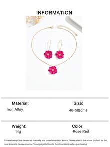 1 Set Of 3pcs Vintage French Floral Spray Paint Exaggerated Fuchsia Multilayer Pendant Necklace & Earrings Set, Fresh And Sweet Floral Choker Necklace Jewelry Set For Women, Suitable For Daily, Vacation, Party Wear - Hot Pink - View 8