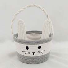 Easter Bunny Basket Cute Contrast Color Rope Easter Bucket Tote With Long Handle For Home Party School - transparente - Ver 4